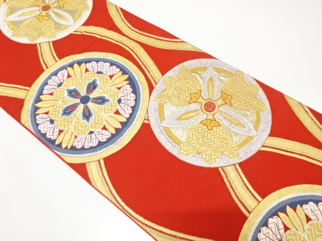 アンティーク　立涌に花丸模様織り出し袋帯（着用可）